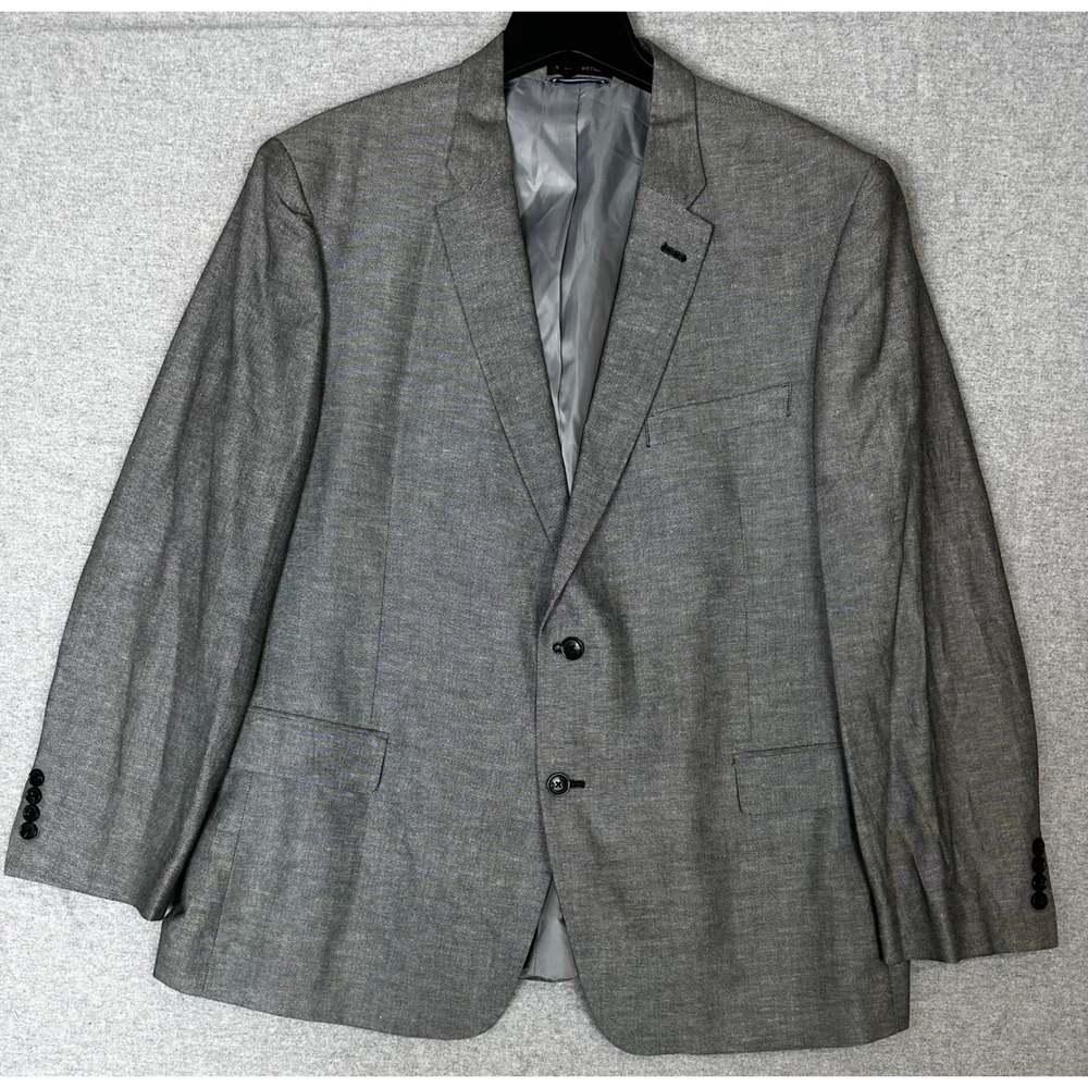 NEW Tommy Hilfiger Blazer Mens 48R Grey Linen Cotton Two Button Sport Coat